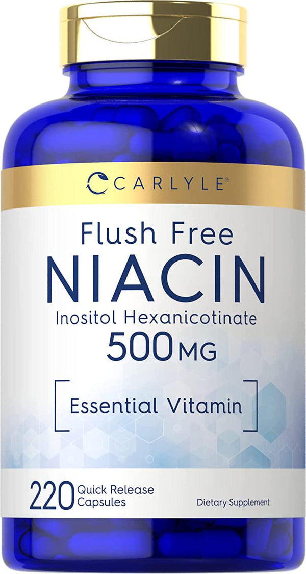 Niacin 500mg | Flush Free | 220 Capsules | Non-GMO, Gluten Free Essential Vitamin | by Carlyle