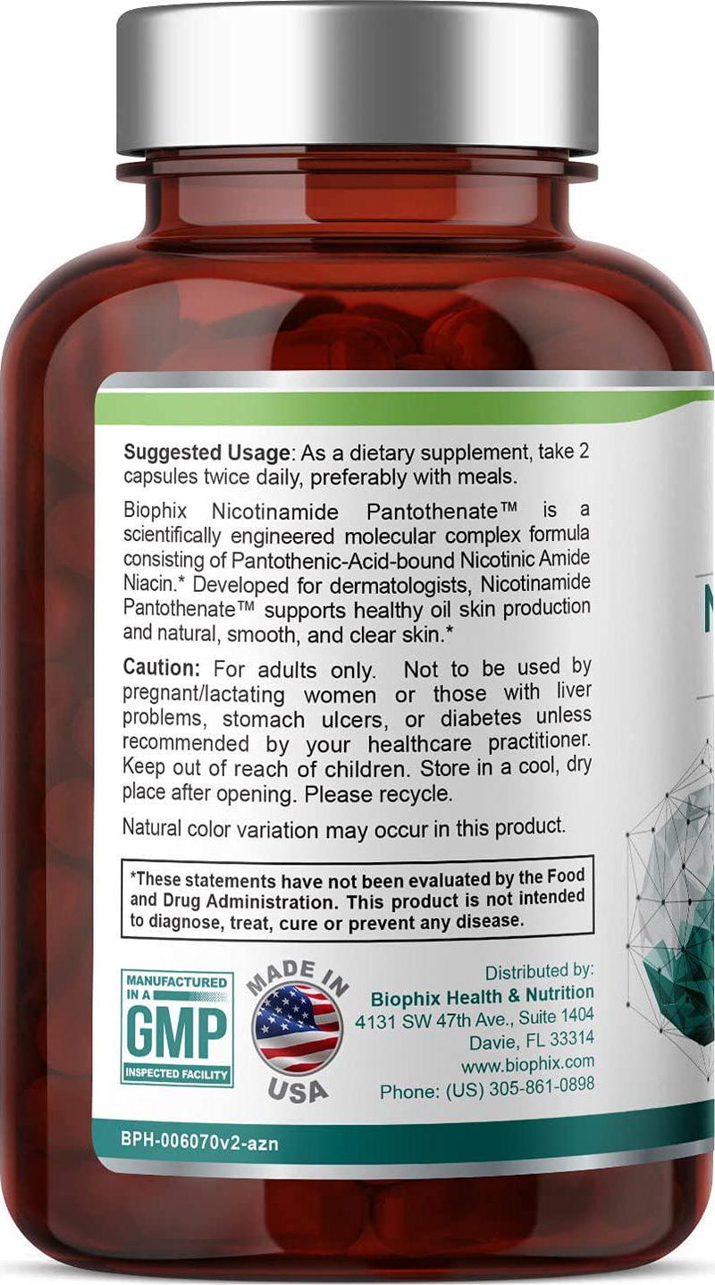 Nicotinamide Pantothenate 675 mg 120 Vcaps - Clear Skin Series | Natural Flush-Free | Gluten-Free B3 Nicotinic Amide Niacin | B5 Pantothenic Acid | Supports Skin Health | Healthy Cell Repair Support