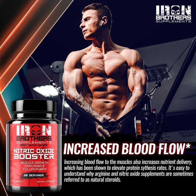 Nitric Oxide Booster | Extra Strength Pumps Supplements | Pre-Workout with L-Arginine | Maximum Blood Flow and Vascularity | Increase Muscle Pumps, Energy and Endurance - 120 Veggie Capsules