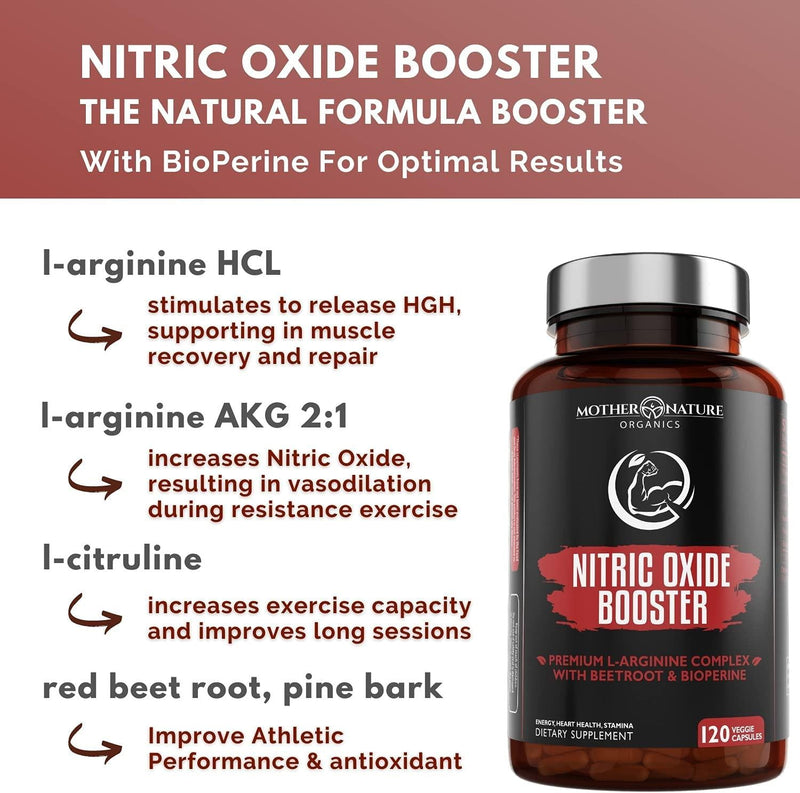 Nitric Oxide Booster L Arginine L Citrulline Supplement for Muscle Growth, Strength, Blood Flow and Endurance (120 Count) - Pre Workout Pills for Men and Women - Non-GMO, Gluten-Free and Vegan