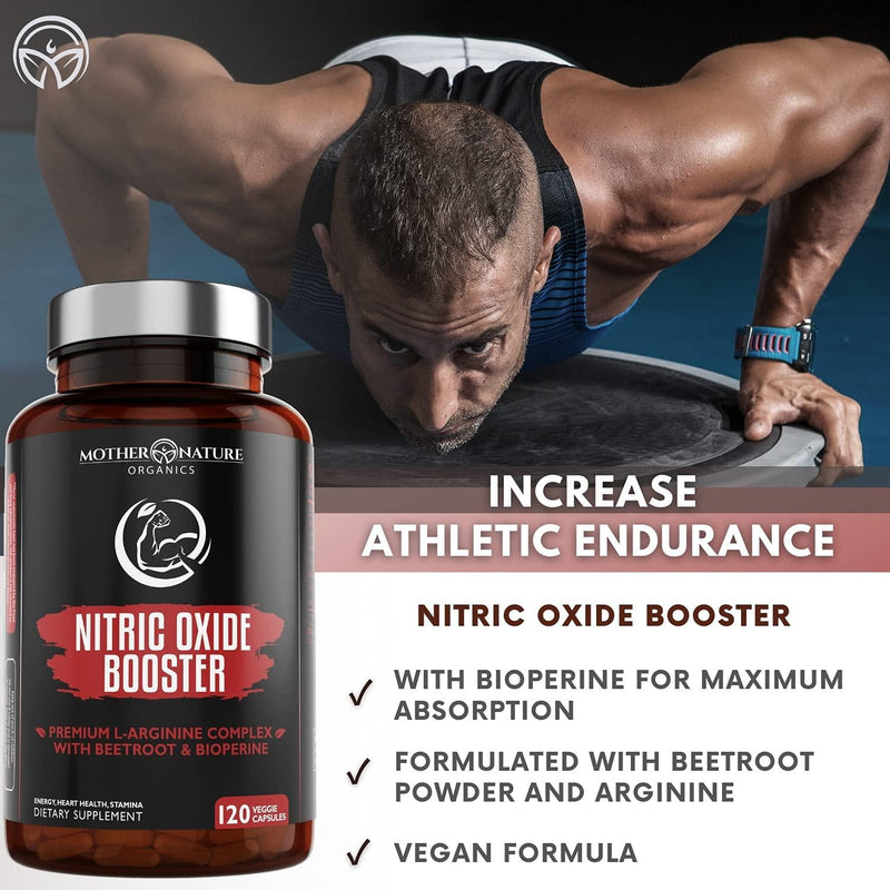 Nitric Oxide Booster L Arginine L Citrulline Supplement for Muscle Growth, Strength, Blood Flow and Endurance (120 Count) - Pre Workout Pills for Men and Women - Non-GMO, Gluten-Free and Vegan