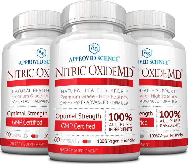 Nitric Oxide MD - Muscle Development, Lean Body Mass, Improve Oxygen Supply, Reduce Fatigue - 60 Vegan Friendly Capsules Per Bottle - 3 Bottles