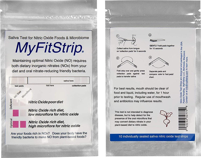 Nitric Oxide Test Strip - Track What Foods, Beverages, and Dietary Supplements Increase Nitric Oxide Levels. Monitor with MyFitStrip, Packet of 10 Saliva Test Strip