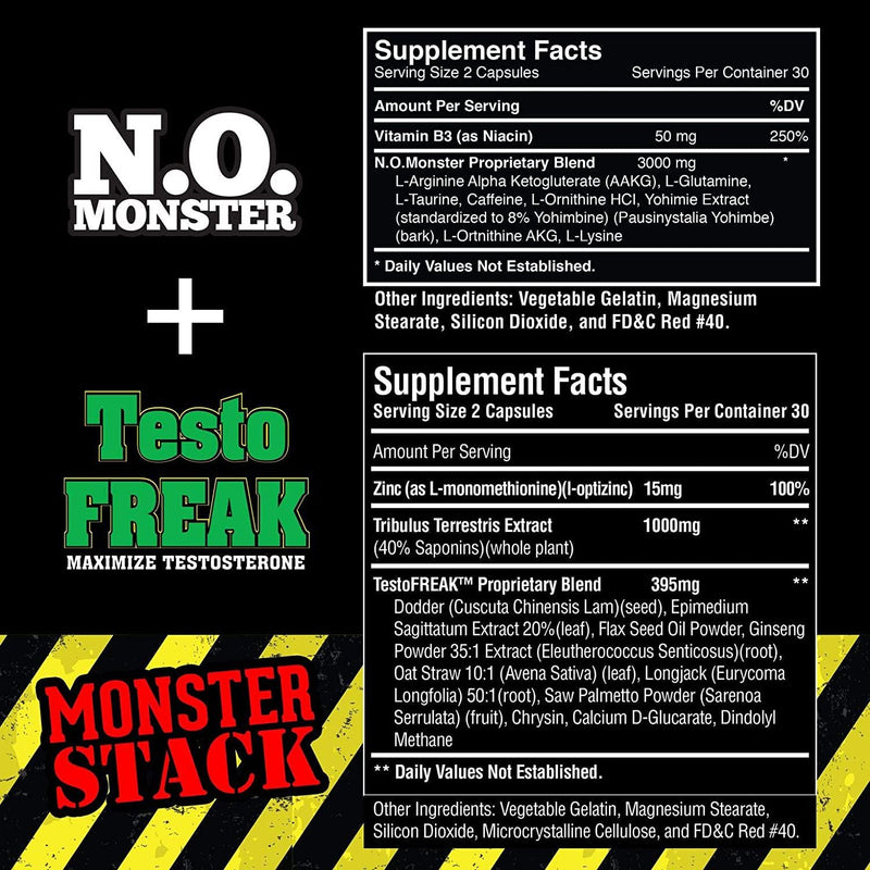 Nitric Oxide and T Stack! by Colossal Labs | Powerful Pumps and Enhance Muscle Gains | Supports Recovery, Strength, boosts T Levels and Focus. Two (2) Bottles