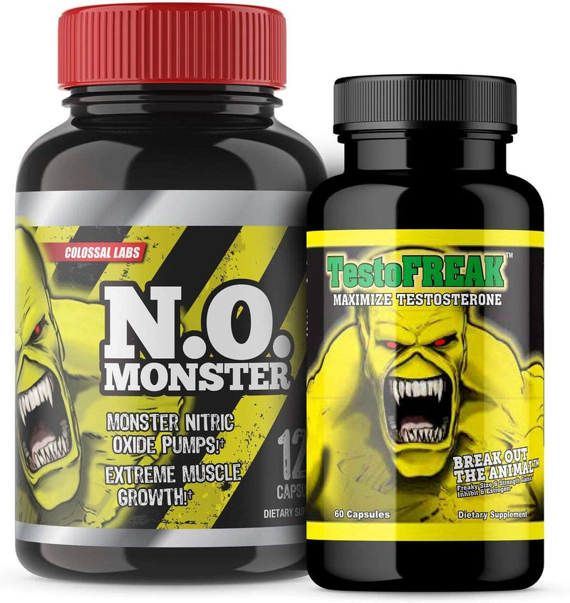Nitric Oxide and T Stack! by Colossal Labs | Powerful Pumps and Enhance Muscle Gains | Supports Recovery, Strength, boosts T Levels and Focus. Two (2) Bottles