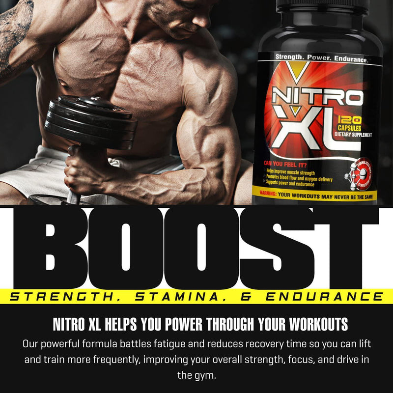 Nitro XL | Nitric Oxide Bodybuilding Supplement - with L-Arginine | Build Muscle Mass - Get Ripped - Boost Performance - Increase Endurance and Stamina - Intensify Your Workout | 120 caps