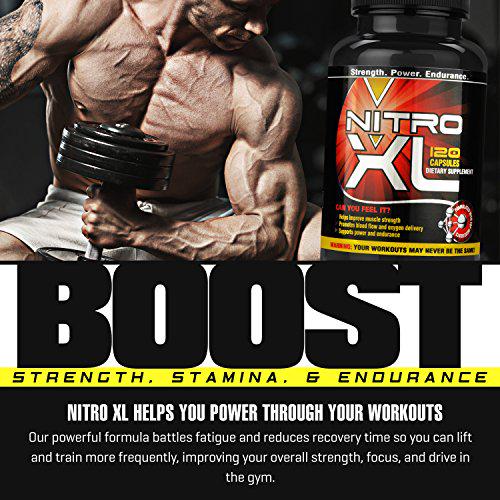 Nitro XL | Nitric Oxide Bodybuilding Supplement with L-Arginine | Build Muscle Mass Get Ripped Boost Performance Increase Endurance and Stamina Intensify Your Workout | 120 caps