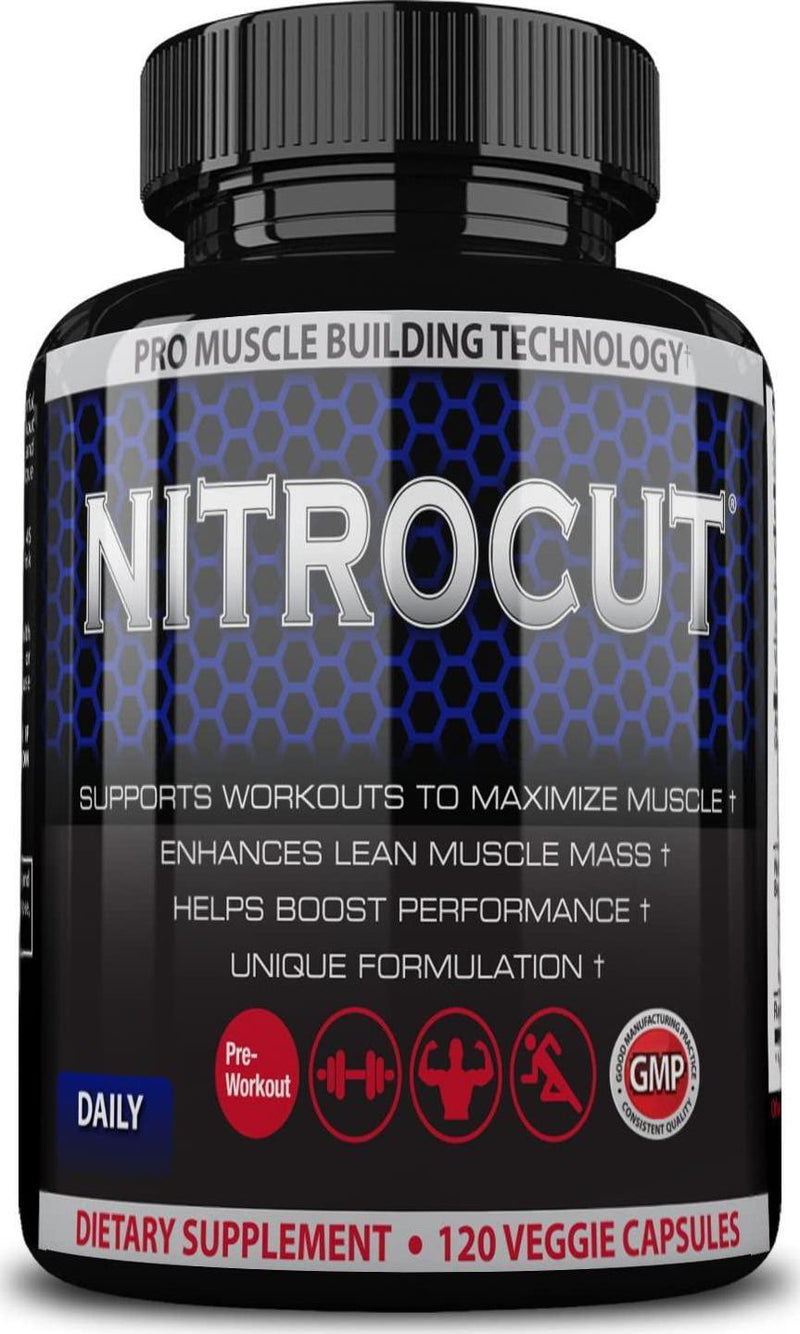 Nitrocut Pre Workout Supplement -120 Capsules - Nitric Oxide Supplements - l arginine - l citrulline - Premium Ingredients - Increase Blood Flow - Boost Muscle Growth