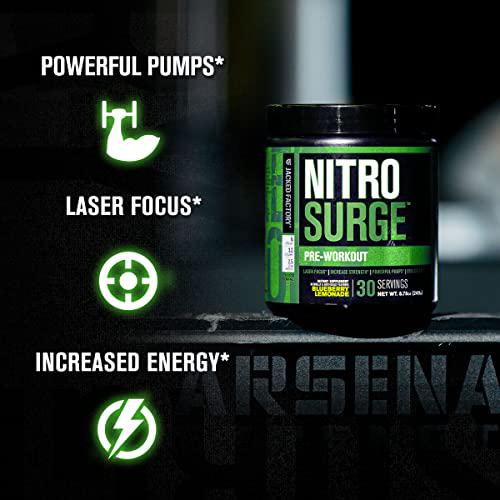 Nitrosurge Pre-Workout and Pumpsurge Caffeine-Free Pre-Workout - Morning and Night Bundle for Increased Focus, Stamina, Endless Energy and Powerful Pumps - Watermelon Flavor