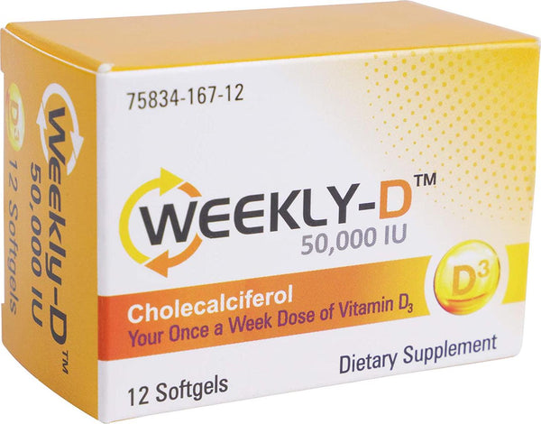 Nivagen Weekly-D Vitamin D3 50,000 IU | for Energy, Bone and Teeth Health, Immune System Support | 12 Vitamin D3 Softgels Cholecalciferol Supplements (12 Week Supply)