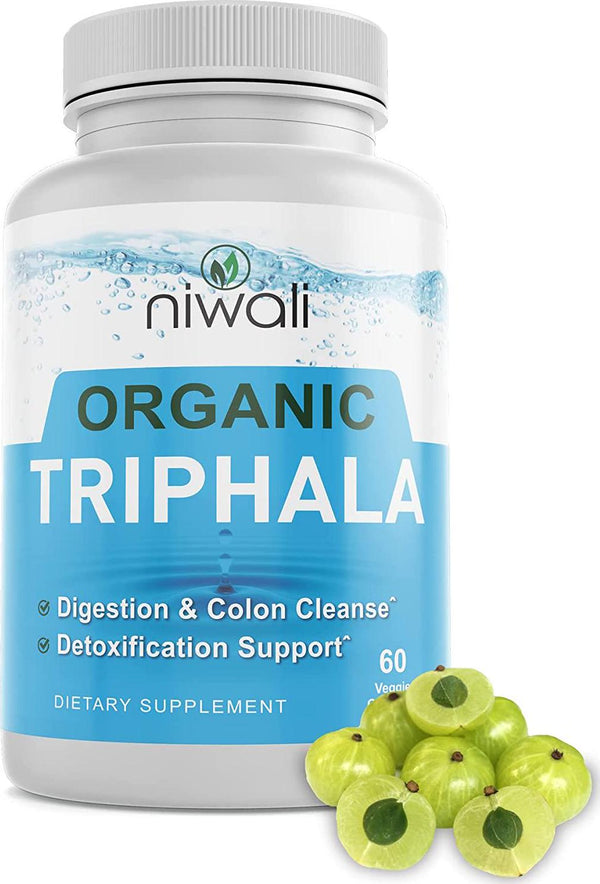 Niwali Organic Triphala Herbal Supplement - Digestion and Colon Support, Immune System Support, Adaptogen, Nutrient Dense, Vegan, Gluten-Free, USDA Certified Organic, Non-GMO - 60 Capsules