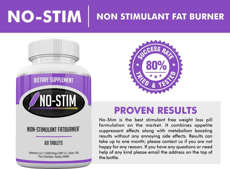 No-Stim Non Stimulant Fat Burner Diet Pills That Work- Appetite Suppressant and Best Caffeine Free Weight Loss Supplement- Natural Thermogenic Fat Loss Pill- 60 Tablets