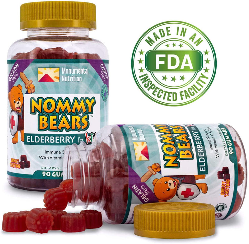 Nommy Bears Elderberry Immune Support, Vitamin C and Zinc for Kids, Children, Teens, Adults, Gelatin Free, Vegetarian, Vegan-Friendly, Large 90 ct (3 Months Supply), Sambucus, Halal/Kosher Friendly