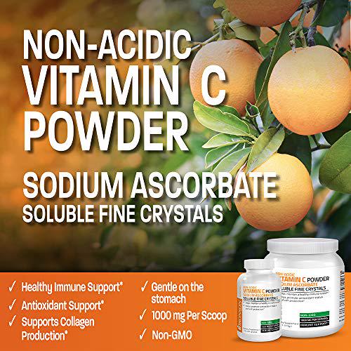 Non Acidic Vitamin C Powder Sodium Ascorbate Non GMO Soluble Fine Crystals - Healthy Immune System, Antioxidant and Cell Protection - 1 Kilogram (2.2 lbs, 35.3 Ounces)