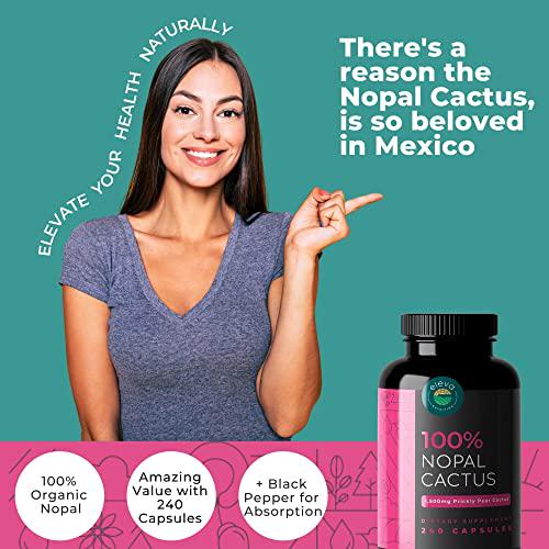 Nopal Cactus Capsules 1500mg Organic Sun-Dried Prickly Pear Cactus and Black Pepper Extract Natural Prickly Pear Extract Capsules That are Vegan, Non-GMO and Soy Free 240 Capsules