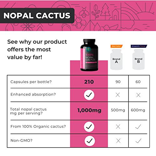 Nopal Cactus Capsules 1500mg Organic Sun-Dried Prickly Pear Cactus and Black Pepper Extract Natural Prickly Pear Extract Capsules That are Vegan, Non-GMO and Soy Free 240 Capsules