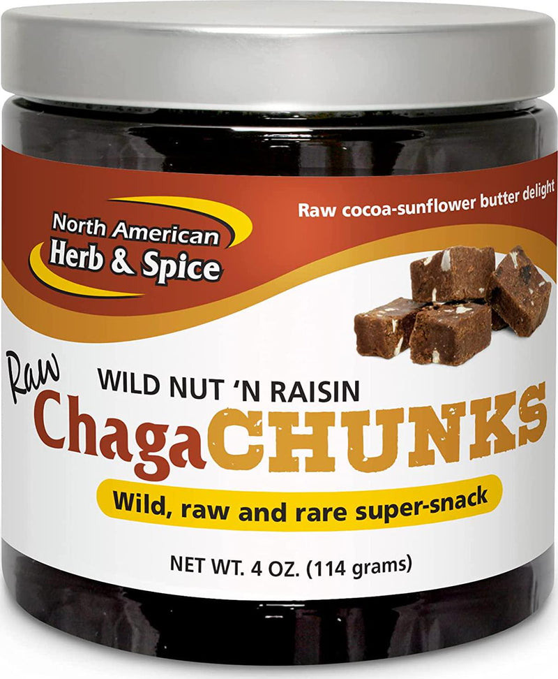 North American Herb and Spice ChagaChunks, Nut n Raisin - 4 oz. - Adaptogen, Adrenal Support, Endurance and Stamina - Wild Chaga Mushroom, Whole Food Herbs - Non-Dairy, Non-GMO - 6 Servings