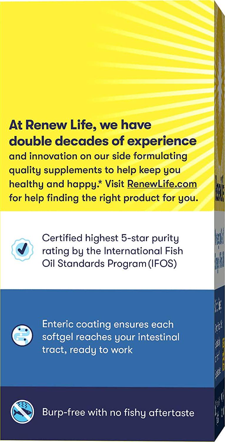 Norwegian Gold - Critical Omega - Omega 3 fish oil supplement - burpless - brain and heart health- 120 softgel capsules - a Renew Life brand