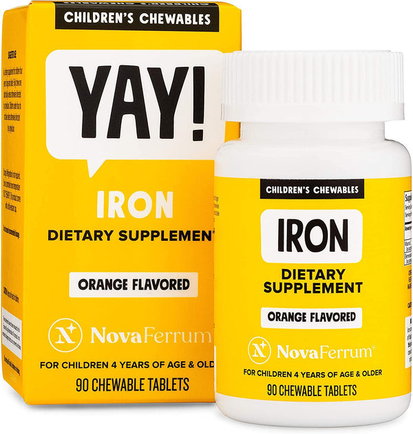 NovaFerrum Chewable Iron Supplement for Kids, 18 mg Elemental Iron, Sugar Free, Vegan, Gluten Free, Orange Flavor (90 Count)