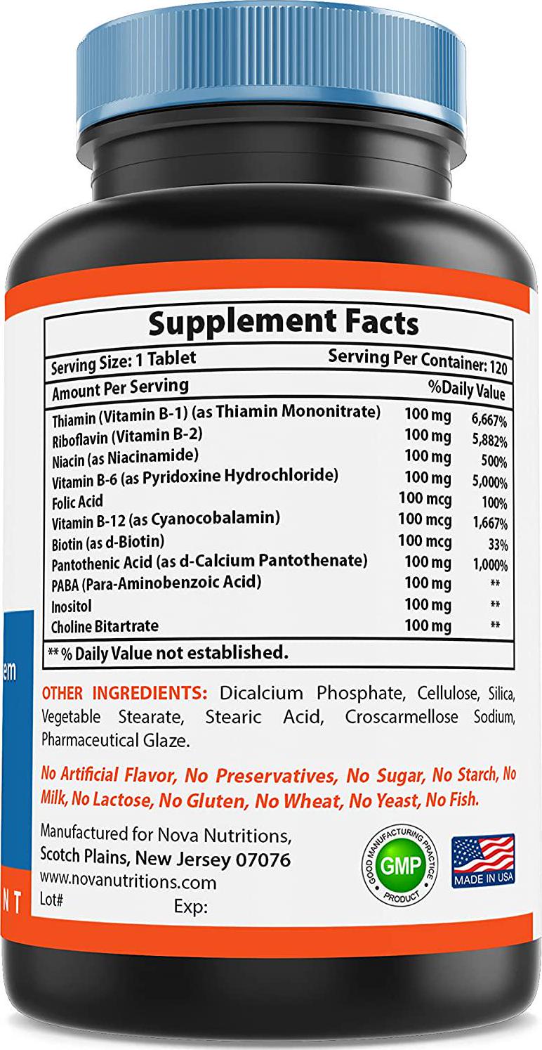 Nova Nutritions B-100 Vitamin B Complex 120 Time Released Tablets