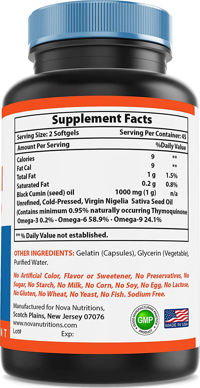 Nova Nutritions Black Seed Oil Capsules 500 mg 90 Softgels