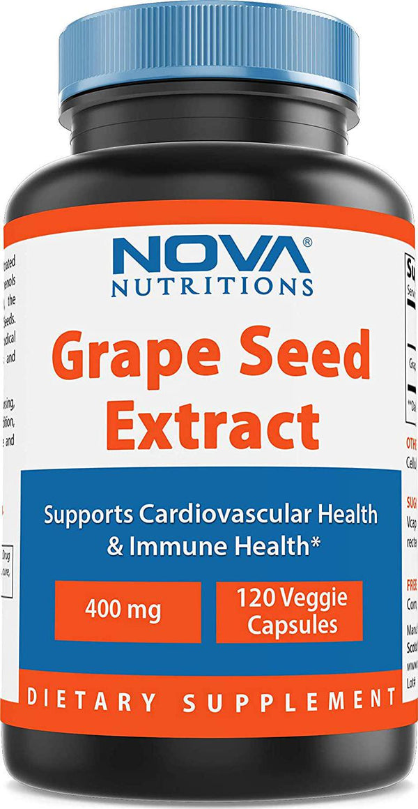 Nova Nutritions Grape Seed Extract Capsules 400 mg - Minimum 95% Proanthocyanidins, Vegan, Non-GMO and All Natural - 120 Count
