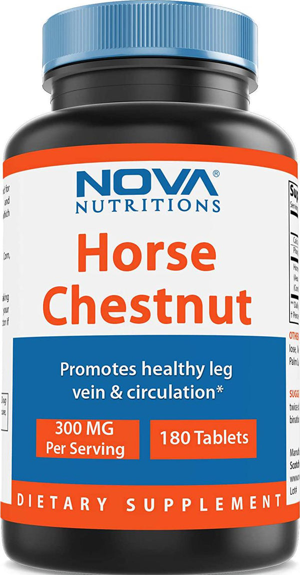Nova Nutritions Horse Chestnut Seed Extract 300 mg (Non-GMO) Tablets Naturally Contains Aescin Which Promotes Healthy Leg Vein and Circulation 180 Count