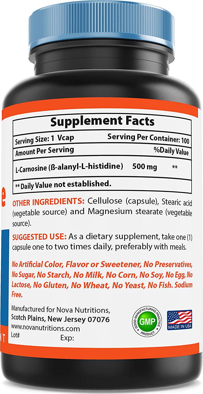 Nova Nutritions L-Carnosine 500 mg 100 Vcaps
