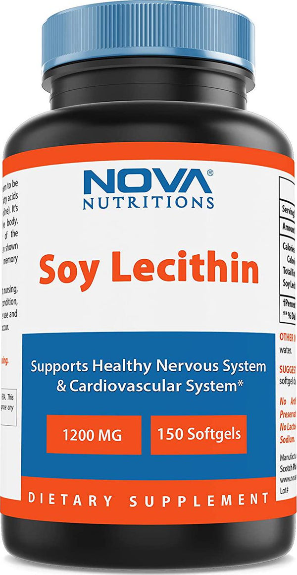 Nova Nutritions Soy Lecithin 1200mg, Non-GMO Supplement 150 Softgels