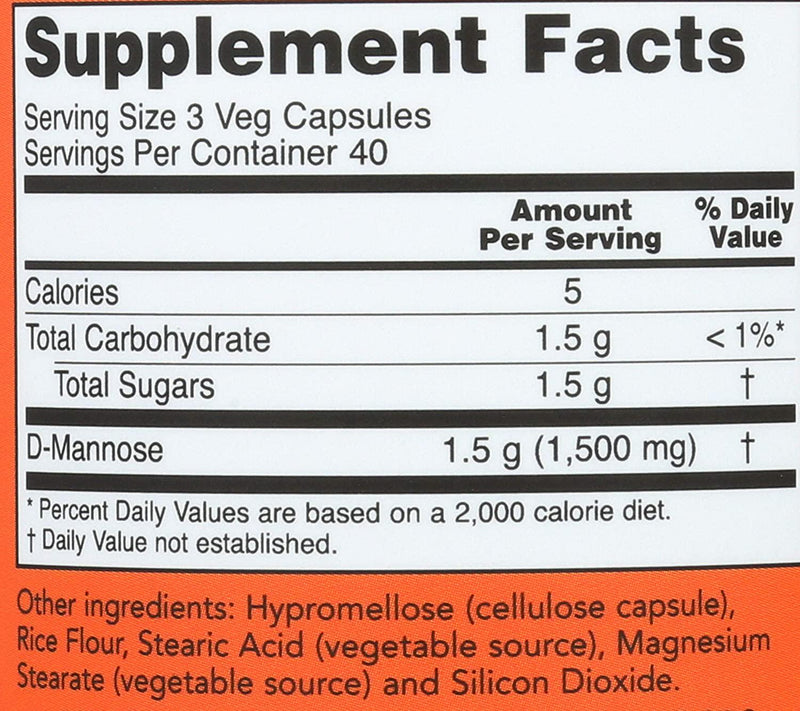 Now Foods D-Mannose, 120 Caps 500 mg (Pack of 3)