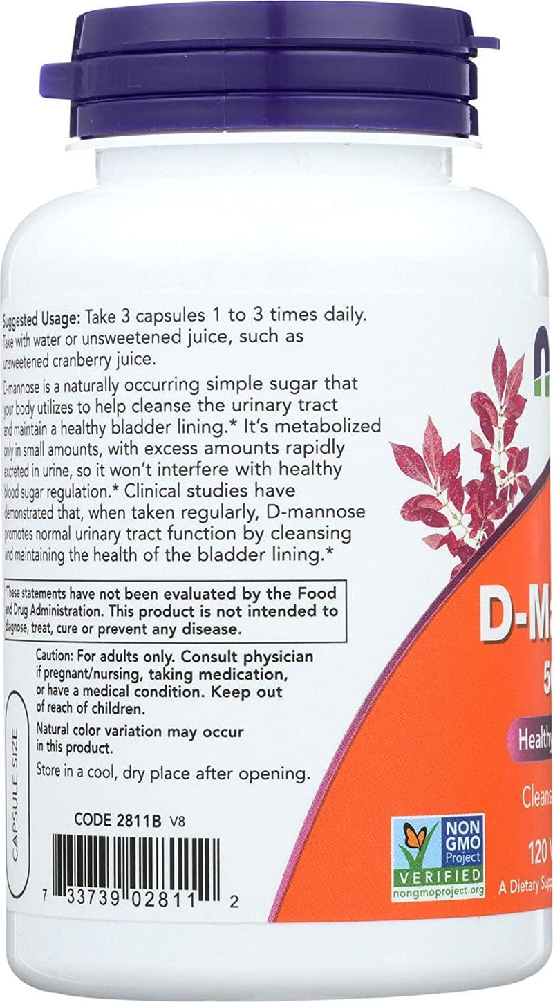 Now Foods D-Mannose, 120 Caps 500 mg (Pack of 3)