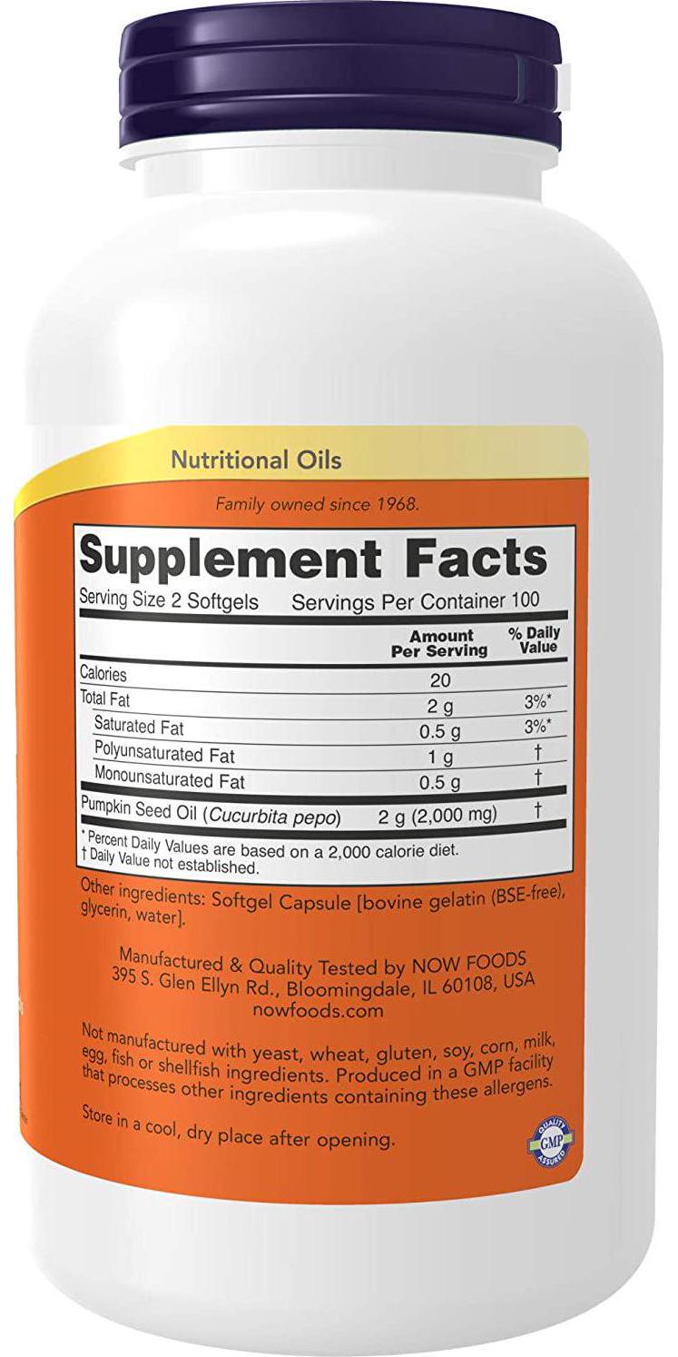 Now Foods Pumpkin Seed Oil 1000 Mg With Essential Fatty Acids and Phytosterols, Cold Pressed, Softgels, 200 Count (30733739018435)