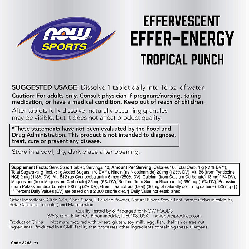 Now Foods Sports Nutrition, Effervescent Effer-Energy, Electrolyte Supplement, Energy*/ Recovery*, Tropical Punch, 10 Tablets