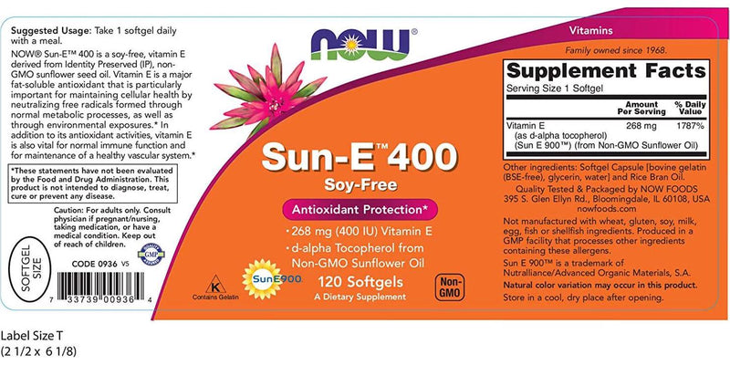 Now Foods Sun-E 400 IU SF Softgels, 120 Count