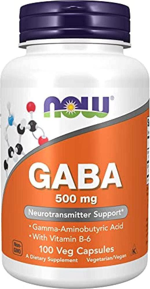 Now Supplements, GABA (Gamma-Aminobutyric Acid)500 mg + B-6, 100 Count, Veg Capsules