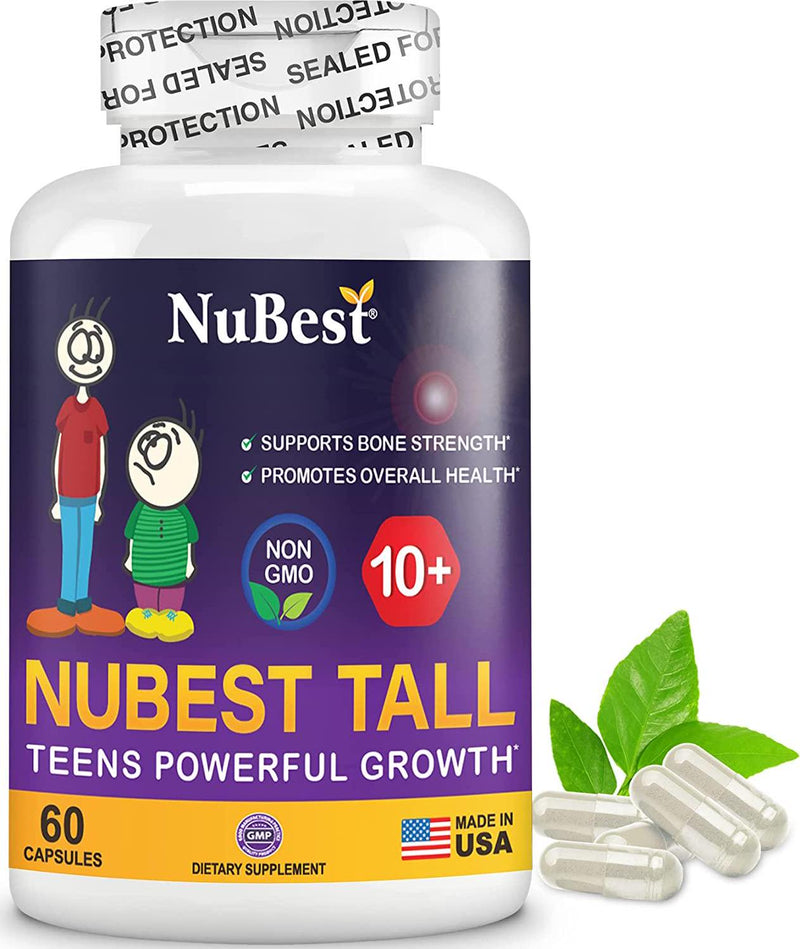 NuBest Tall 10+ - Advanced Growth Formula - Powerful Bone Strength Support - for Children (10+) and Teens Who Drink Milk Daily - Grow Strong and Stay Healthy - 60 Capsules