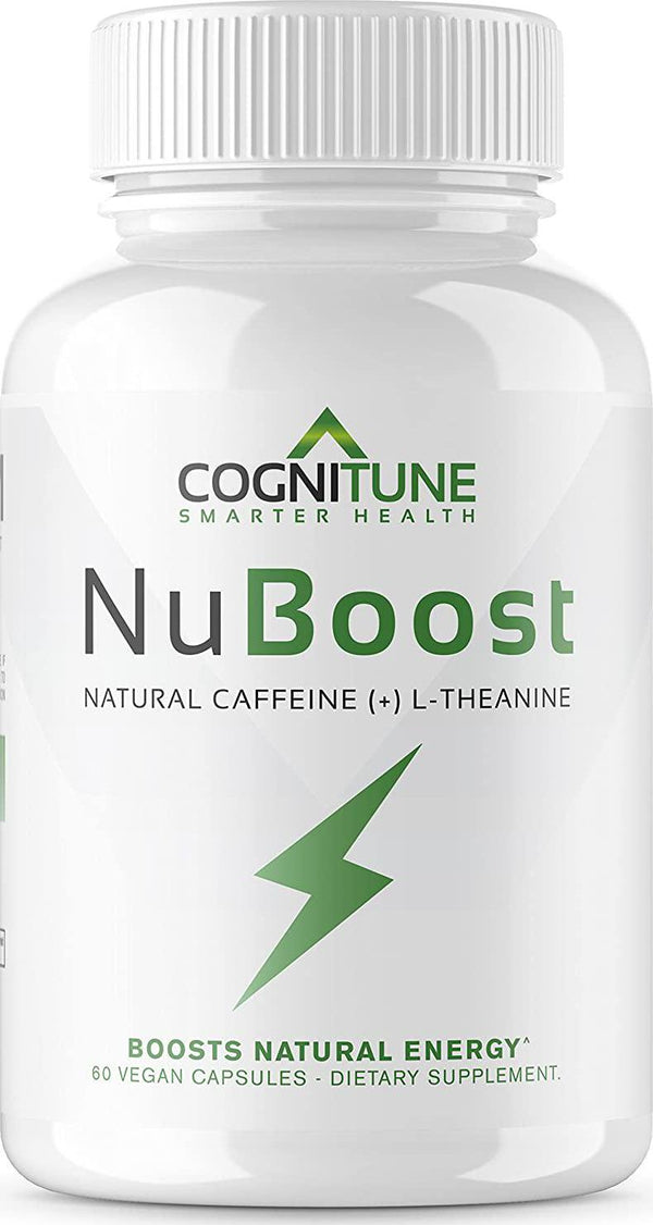 NuBoost - All Natural Caffeine Pills with L-Theanine + BioPerine - Premium Sustained Energy and Focus Supplement - Nootropic Brain Booster for Smooth Instant Energy - No Crash, No Jitters