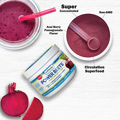 Nu-Therapy Power Beets - Super Concentrated Circulation Superfood - Dietary Supplement Delicious Acai Berry Pomegranate Flavor Non-GMO Beet Juice Powder - 30 Servings, red, 5.8 ounce (pack of 1)