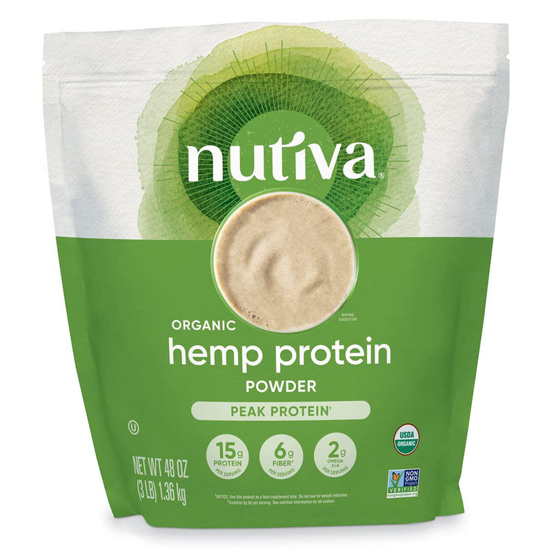 Nutiva Organic Cold-Pressed Raw Hemp Seed Protein Powder, Peak Protein, 3 Pound, USDA Organic, Non-GMO, Whole 30 Approved, Vegan, Gluten-Free and Keto, Plant Protein with Essential Amino Acids