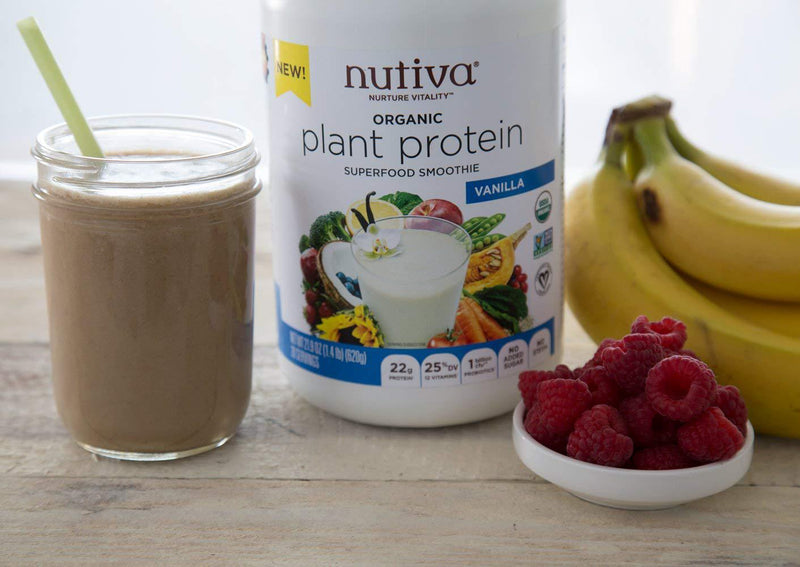 Nutiva Organic Plant Protein Smoothie, Vanilla, 1.4 Pound, USDA Organic, Non-GMO, Non-BPA, Vegan, Gluten-Free, Keto and Paleo, 23g Protein Shake and Meal Replacement