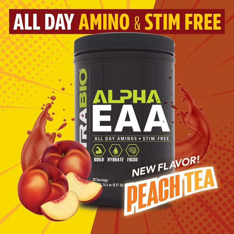 NutraBio Alpha EAA - All-Day Aminos - Recovery, Energy, Focus, and Hydration Supplement - Full Spectrum EAA BCAA Matrix, Electrolytes, Nootropics, Coconut Water - 30 Servings Peach Tea