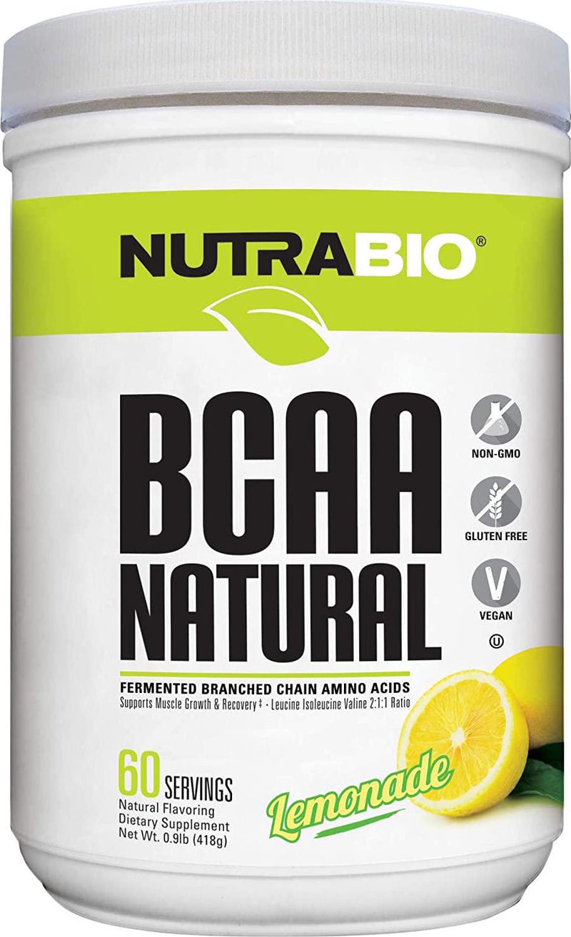 NutraBio BCAA 5000 Powder - Fermented Branched Chain Amino Acids for Muscle Growth and Recovery - Natural Flavors, Sweeteners, and Coloring, Vegan, Gluten Free - Lemonade, 60 Servings