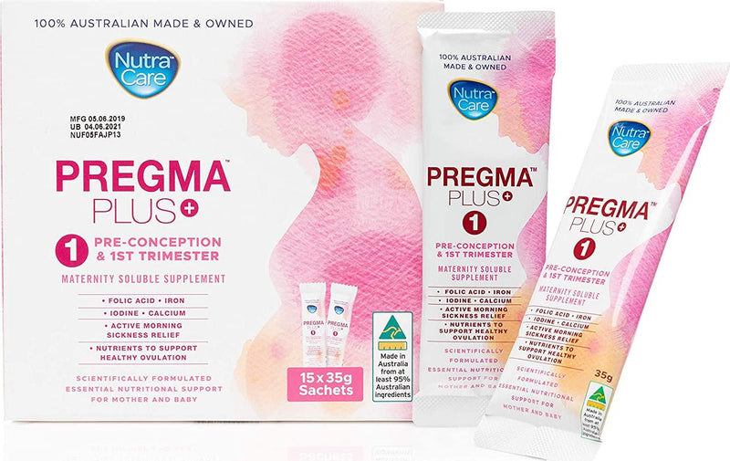 NutraCare PregmaPlus+ Stage 1 Preconception and 1ST Trimester Pregnancy Supplement Sachets, 525 grams, Pack of 15