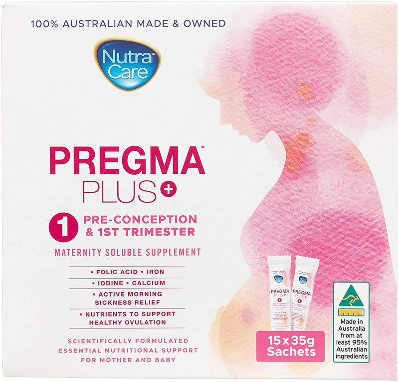 NutraCare PregmaPlus+ Stage 1 Preconception and 1ST Trimester Pregnancy Supplement Sachets, 525 grams, Pack of 15