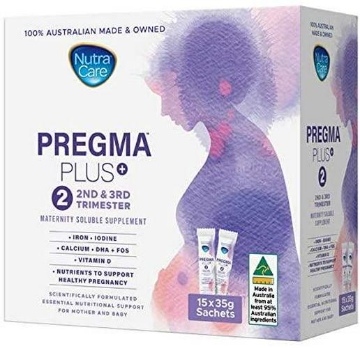 NutraCare PregmaPlus+ Stage 2 2ND and 3RD Trimester Pregnancy Supplement Sachets, 525 grams, Pack of 15