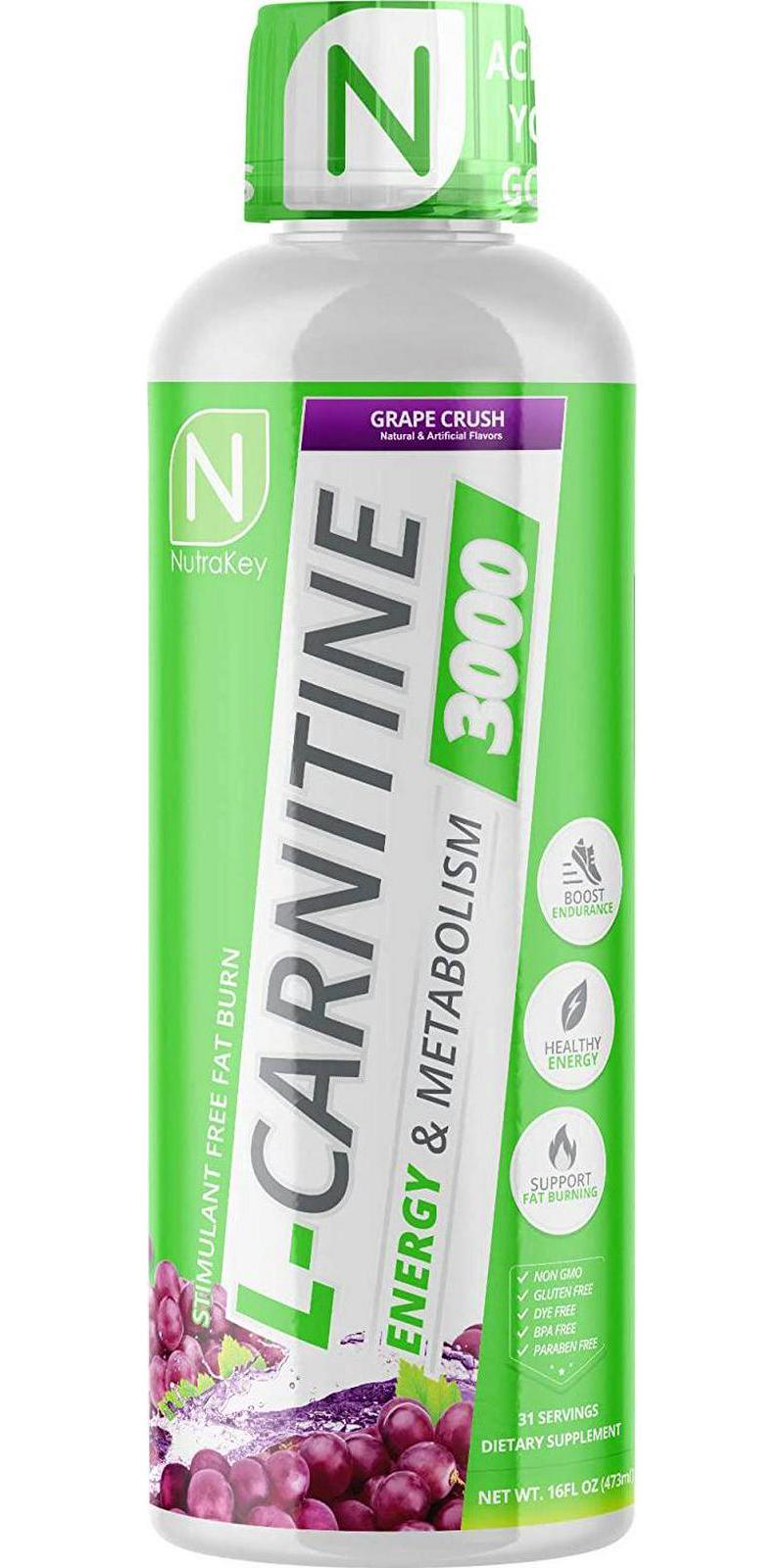 NutraKey L-Carnitine 3000mg, No Sugar, Gluten Free, Turn Into Fuel, (Grape Crush) 31 Servings
