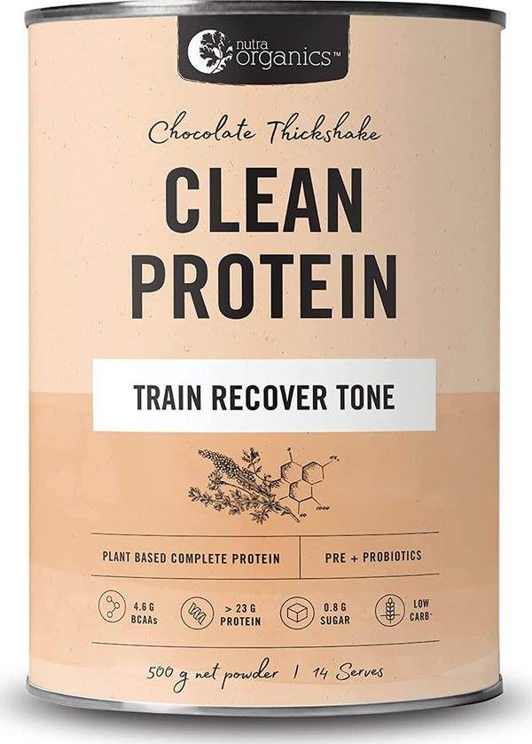 Nutra Organics Clean Protein - Plant Based Complete Protein With Additional Nutrients To Support Training, Recovery And Toning. Vegan Friendly. Chocolate Thickshake (14 serves)