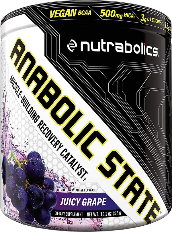 Nutrabolics ANABOLIC STATE Muscle-Building Recovery Catalyst - 375g (21 Servings) - Juicy Grape - Muscle Repair + Growth Support - Leucine Metabolite HICA - Muscle Growth + Anti-Catabolic Catalyst