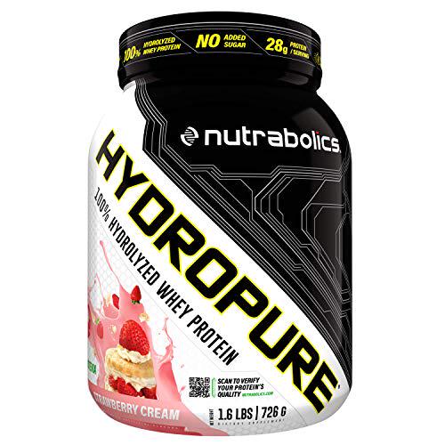 Nutrabolics HYDROPURE - 1.6lb (30 Servings) - Strawberry Cream - Supports Muscle Growth + Repair - 100% Whey Hydrolysates - Accelerates Protein Absorption + Synthesis