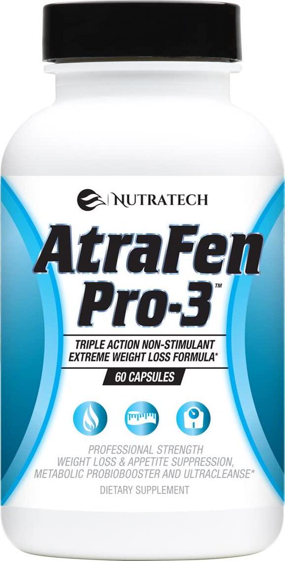 Nutratech Atrafen Pro-3 in 1 Stimulant Free Fat Burner Diet Pill Blend Provides Weight Loss and Appetite Suppression, A Daily Dose of Probiotics for Digestive Health, and an Body Detox and Cleanse.